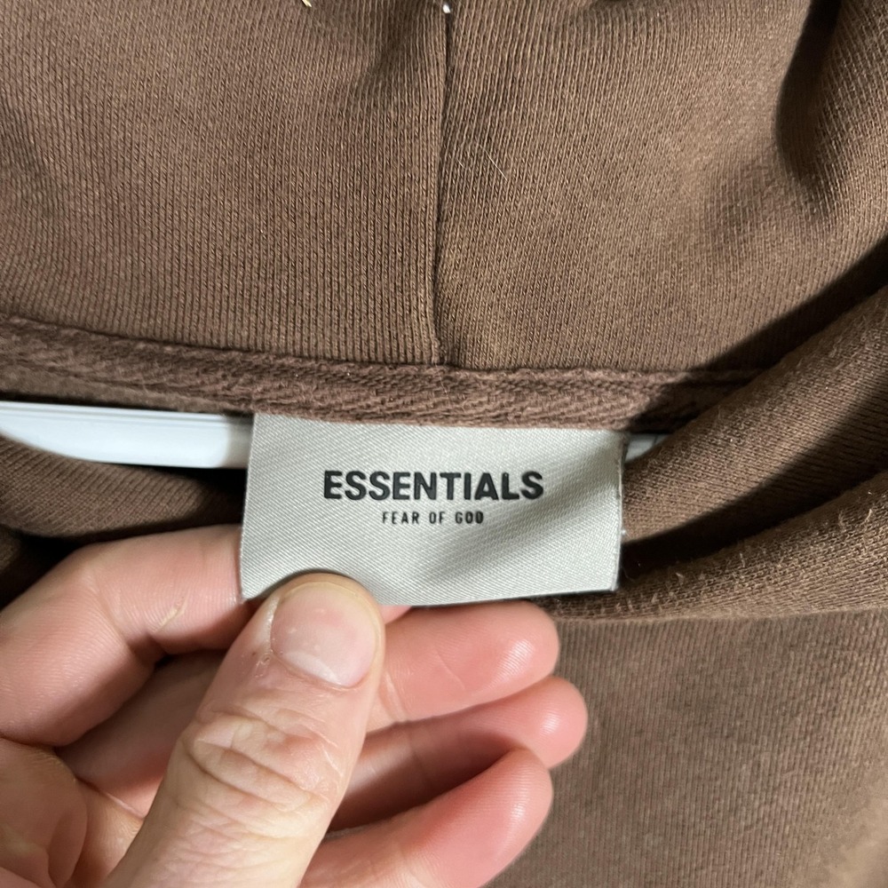 Fear Of God Essentials Hoodie Mens‎ Large Brown Fleece Kangaroo Pocket Pullover - Picture 6 of 15